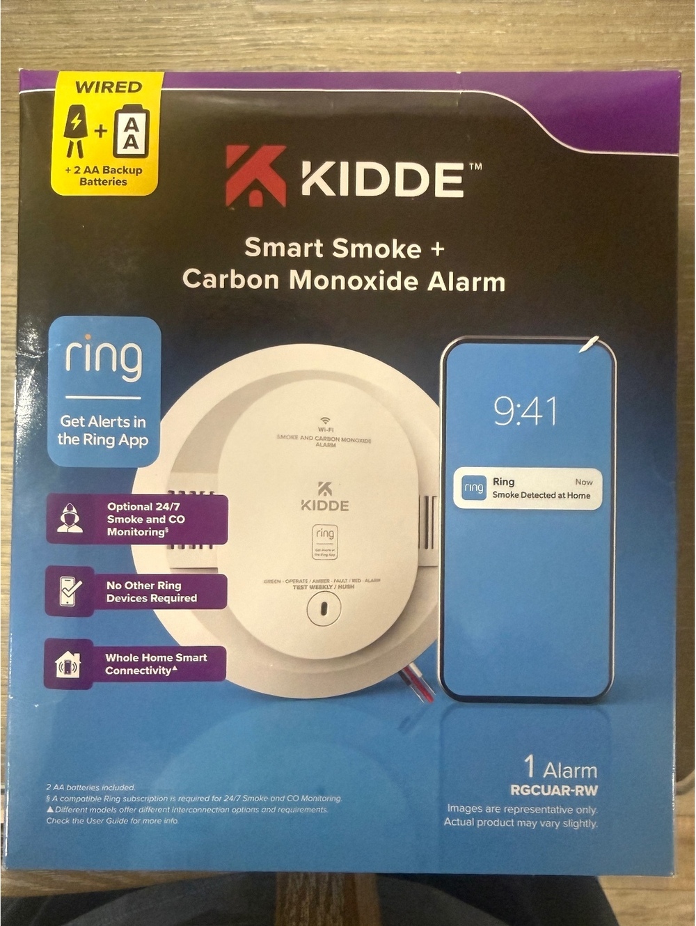 Kidde Smart Smoke + Carbon Monoxide Alarm with Ring App Integration RGCUAR-RW